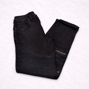 Steve's Jeans Moto Biker Zipper Ribbed Denim Jeans Size 16 Dark Wash